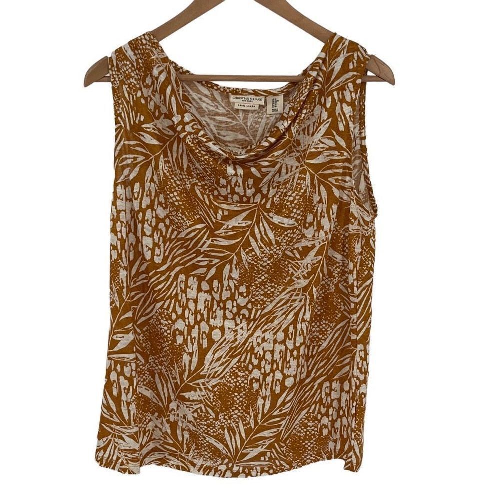 Christian‎ Siriano Womens Blouse Top Cowl Neck Linen Tropical Brown Size Medium